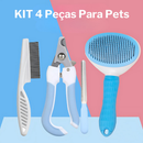 Kit Higiene Pet 4 em 1: Escova Removedora de Pelos + Pente Anti-Pulgas + Cortador e Lixa de Unhas