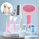 Kit Higiene Pet 4 em 1: Escova Removedora de Pelos + Pente Anti-Pulgas + Cortador e Lixa de Unhas